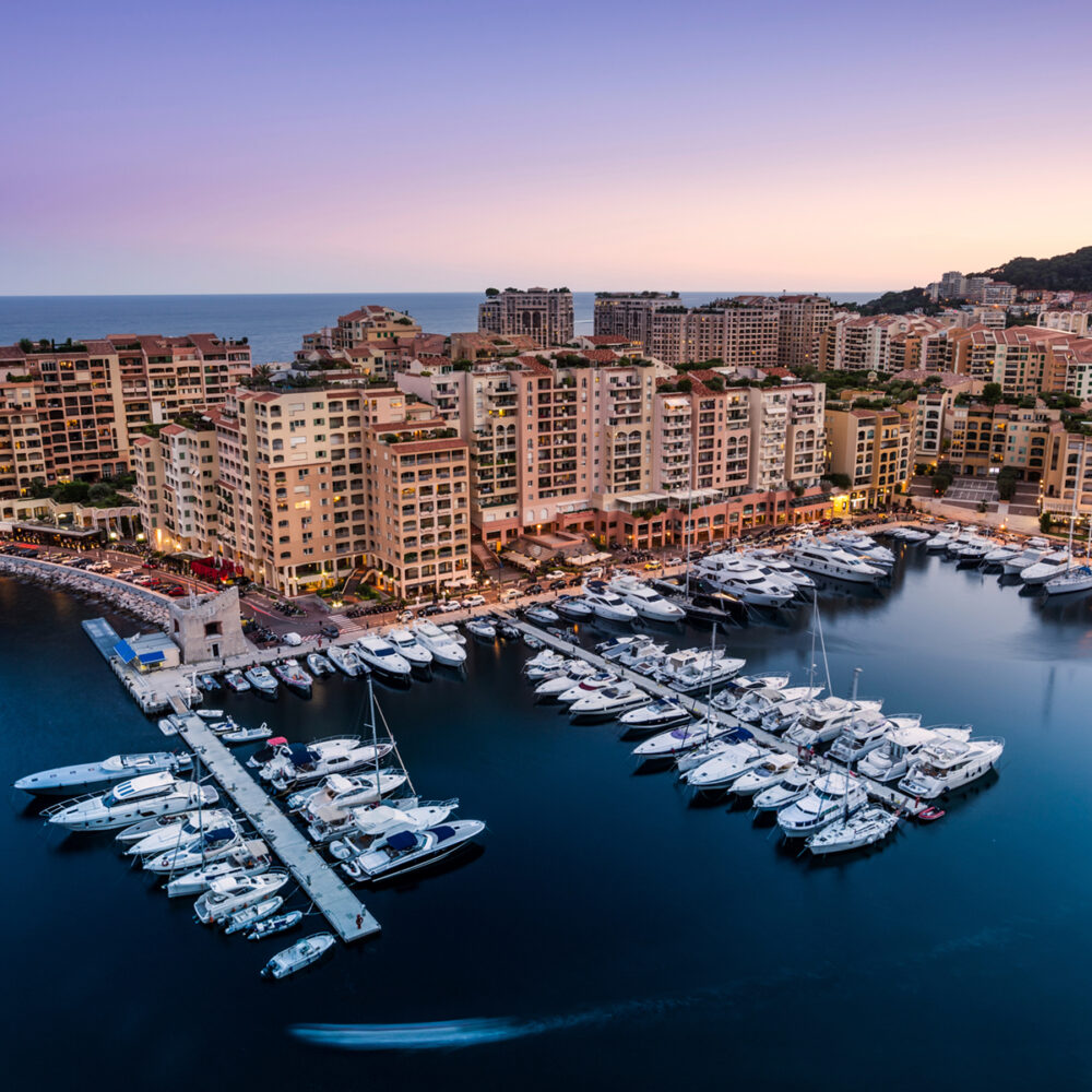 harbor in monacco overhead with yachts and hotels